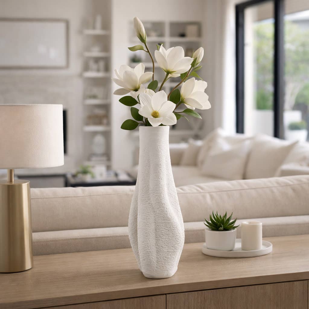Decorative Vase - White Porcelain 3D Printed, 20 in.