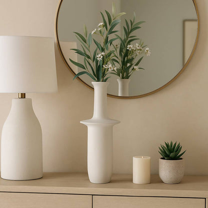 Decorative Vase - Ivory Ceramic Unique Flared Top, 19 in.