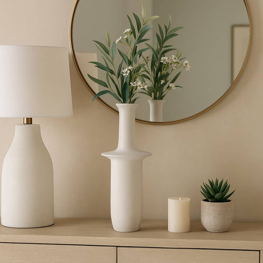 Decorative Vase - Ivory Ceramic Unique Flared Top, 19 in.