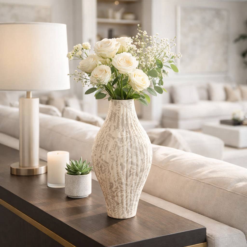Decorative Vase - Gray Ceramic Textured Matte Finish, 14 in.