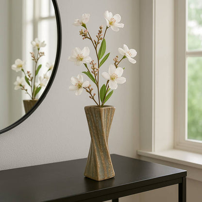 Decorative Vase - Brown Ceramic Sleek Twisted Square, 9 in.
