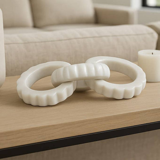 Decorative Object - White Marble Carved Chain, 8 in.