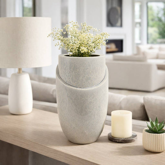Decorative Vase - Gray Ceramic Sculpted Organic, 15 in.