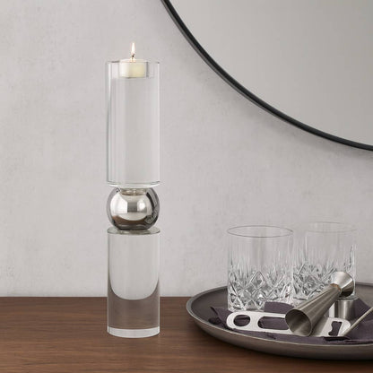 Candle Holder - Clear Crystal Modern Cylinder Taper, 15 in.