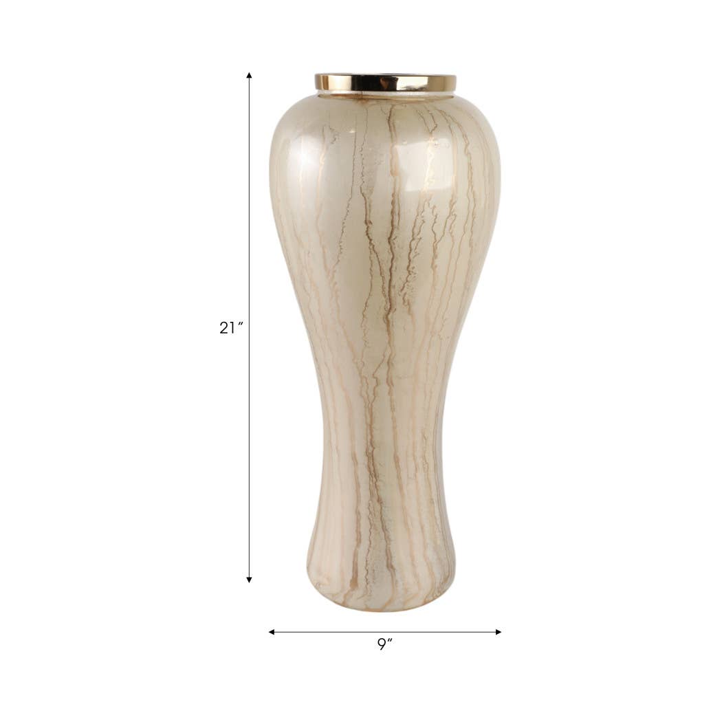 Decorative Vase - Ivory Glass Metal Silhouette Tall, 21 in.