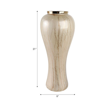 Decorative Vase - Ivory Glass Metal Silhouette Tall, 21 in.