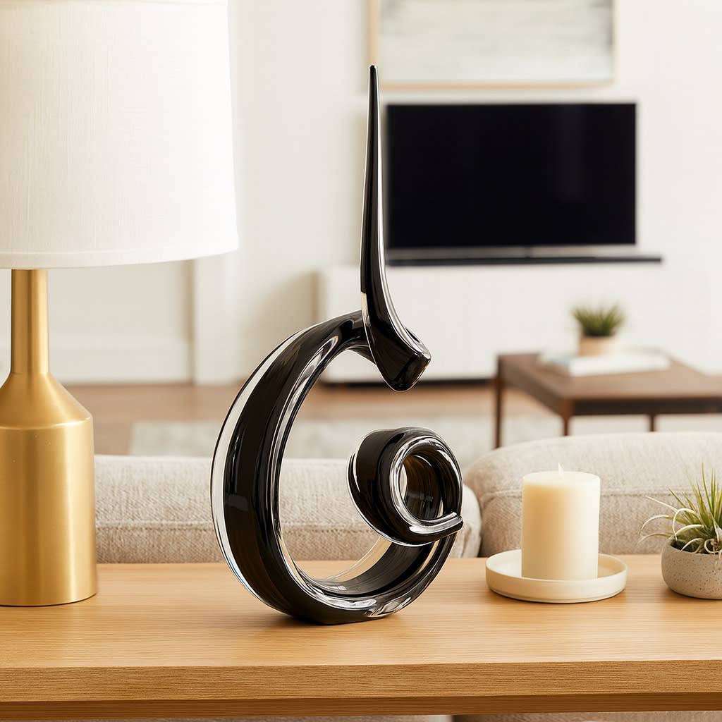 Decorative Sculpture - Black Glass Abstract Twist, 16 in.