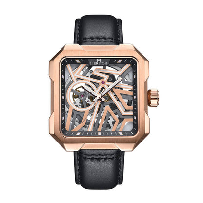 Heritor Campbell Men's Automatic Skeleton Leather Watch, Rose Gold/Black