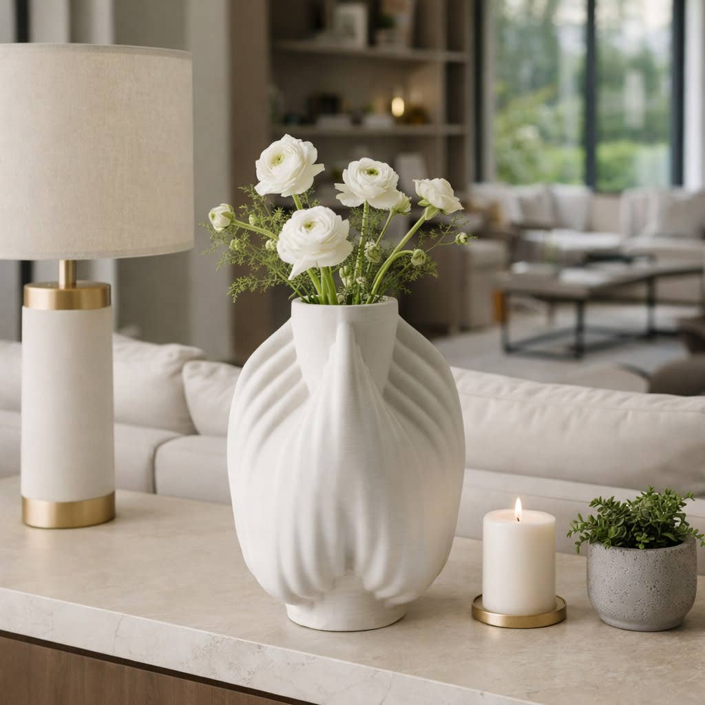 Decorative Vase - Ivory 3D Printed Carved Form, 10 in.