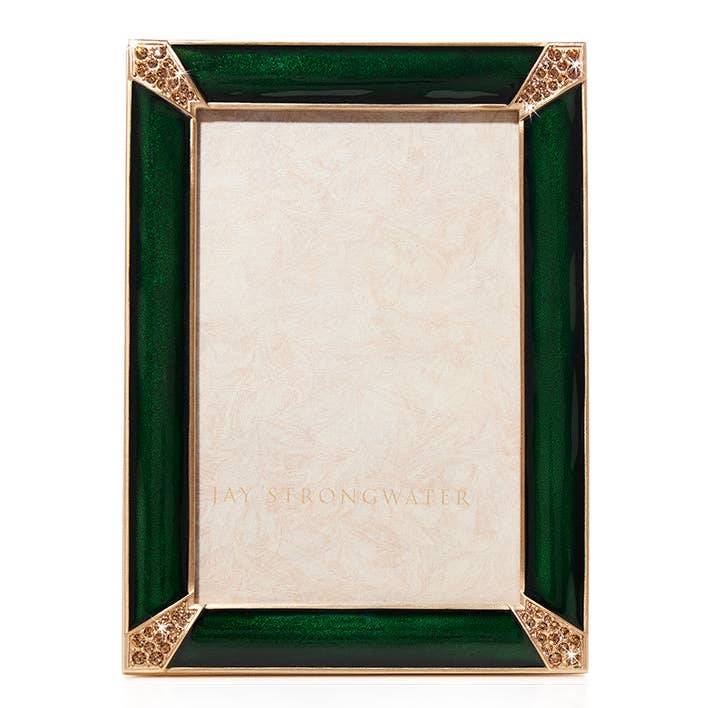 Jay Strongwater Lavinia 4" x 6" Crystal Enamel Picture Frame, Deep Emerald