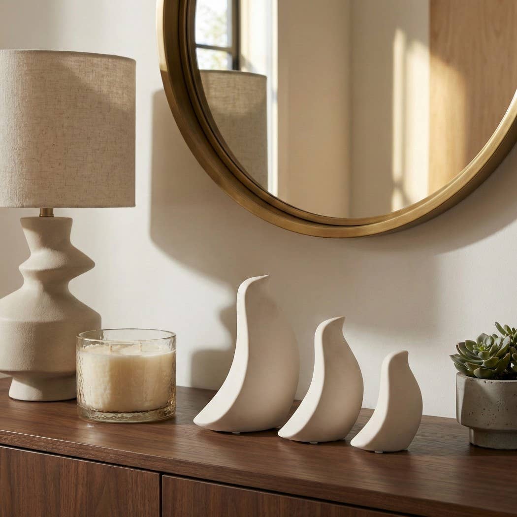 Decorative Objects Set of 3 - White Ceramic Bird, 5/7/8 in.