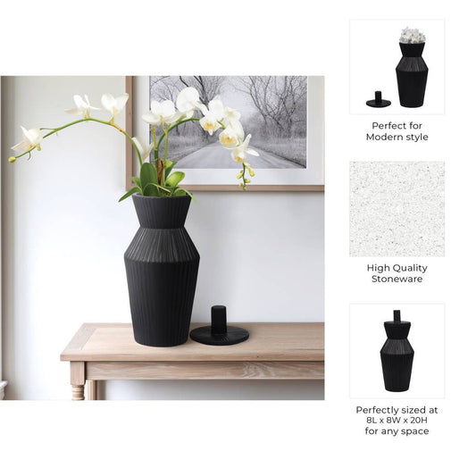 Decorative Vase - Black Ceramic Detailing Lidded Jar, 20 in.