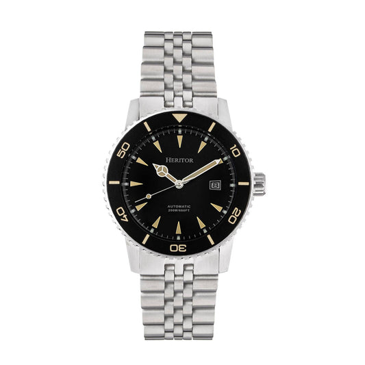 Heritor Hurst Men's Automatic Diver Date Bracelet Watch, Black
