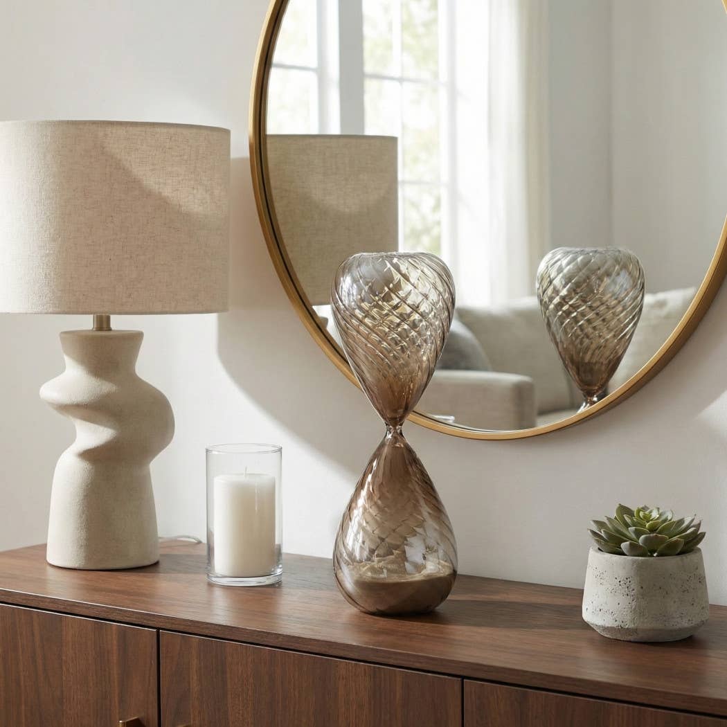 Decorative Object - Clear Glass Hourglass Sculpture, 14 in.