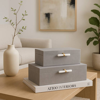 Boxes Set of 2 - Gray Suede Moonstone Hardware, 12/14 in.