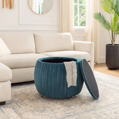 Storage Stool - Blue Wood Round with Cushioned Seat, 18 in.