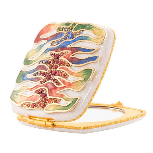 Jay Strongwater Lia Rainbow Zebra Compact Mirror, Swarovski Crystal Enamel Gold-Finished