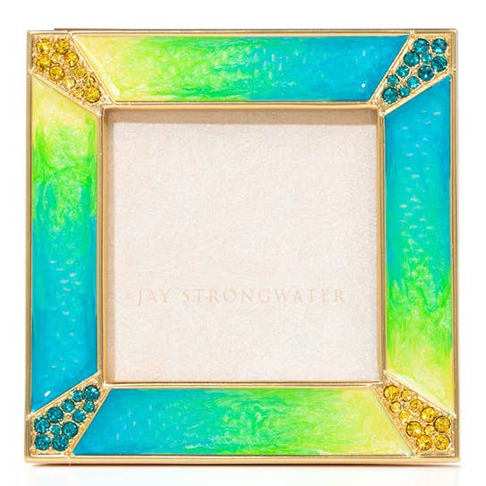 Jay Strongwater Leland Pavé Corner 2" Swarovski Crystal Enamel Picture Frame, Electric Green