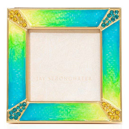 Jay Strongwater Leland Pavé Corner 2" Swarovski Crystal Enamel Picture Frame, Electric Green