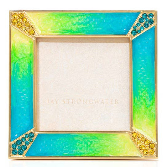 Jay Strongwater Leland Pavé Corner 2" Swarovski Crystal Enamel Picture Frame, Electric Green