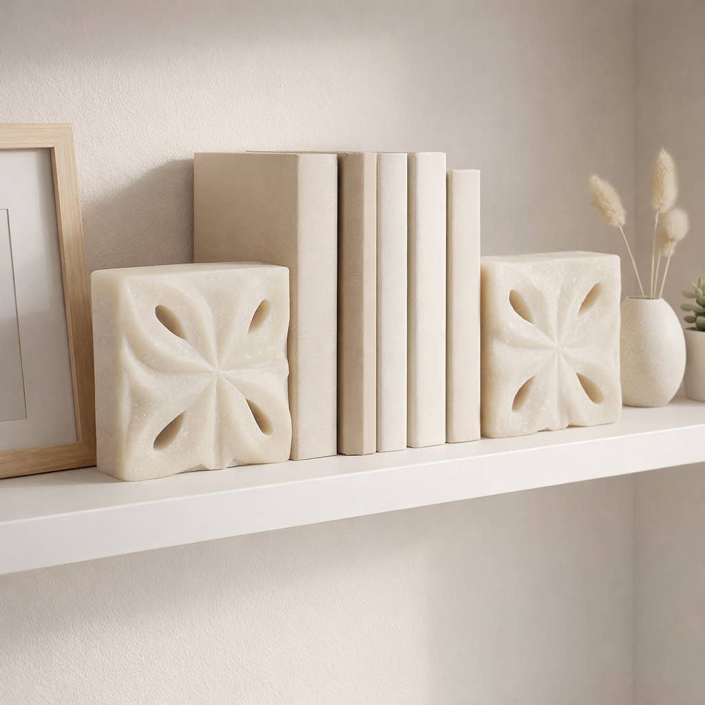 Decorative Bookends Set of 2 - White Resin Square, 12 in.