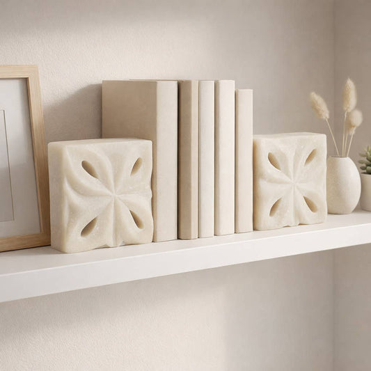 Decorative Bookends Set of 2 - White Resin Square, 12 in.