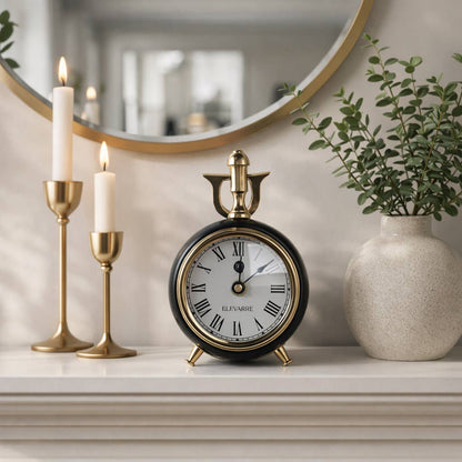 Desk Clock - Black Metal Transitional Trumpet Top, 6 in.