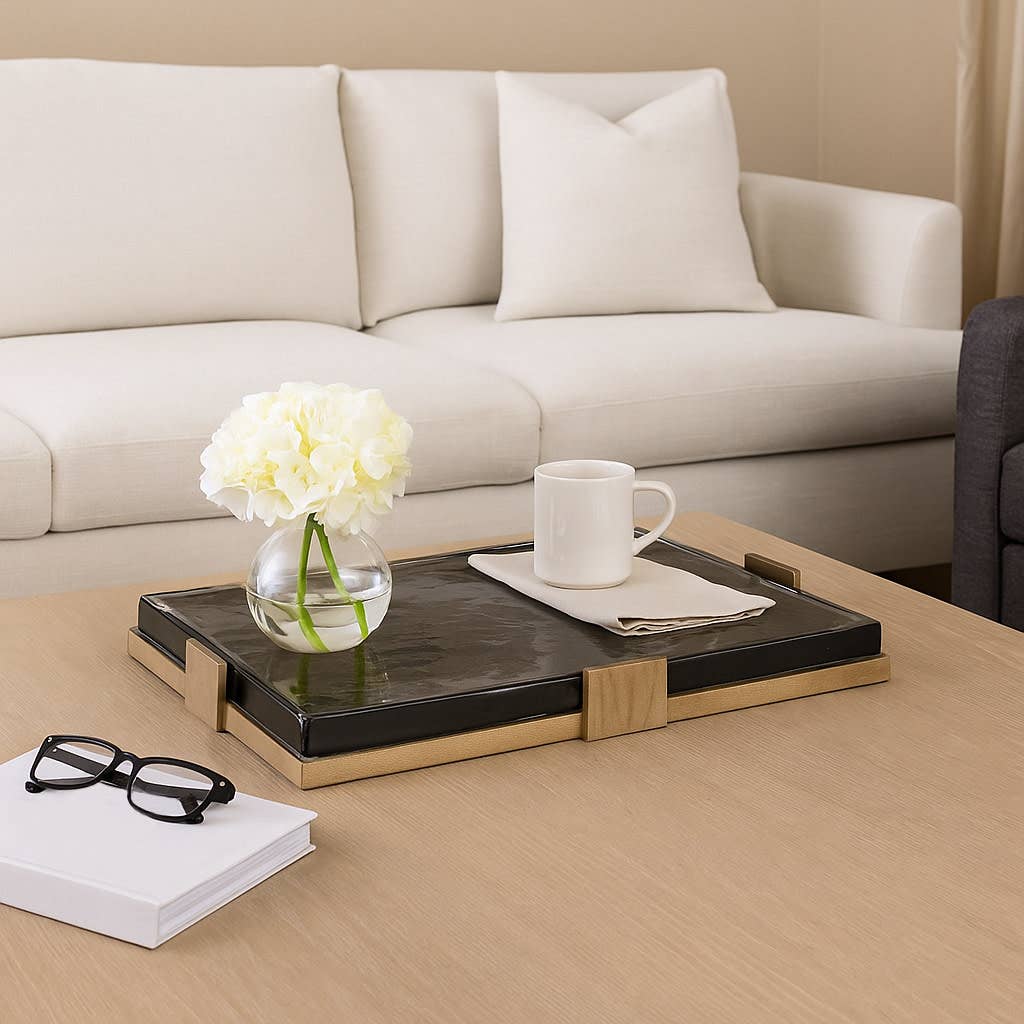 Decorative Tray - Gold Metal Rectangular Design, 19 in.