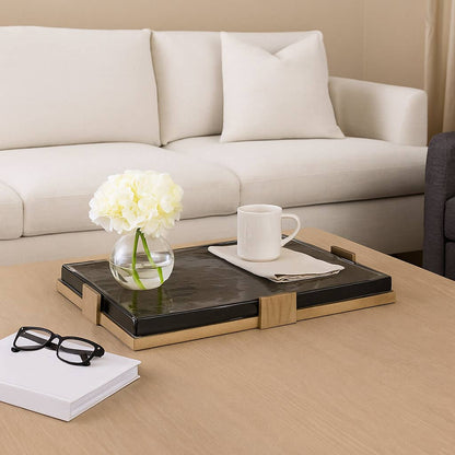 Decorative Tray - Gold Metal Rectangular Design, 19 in.
