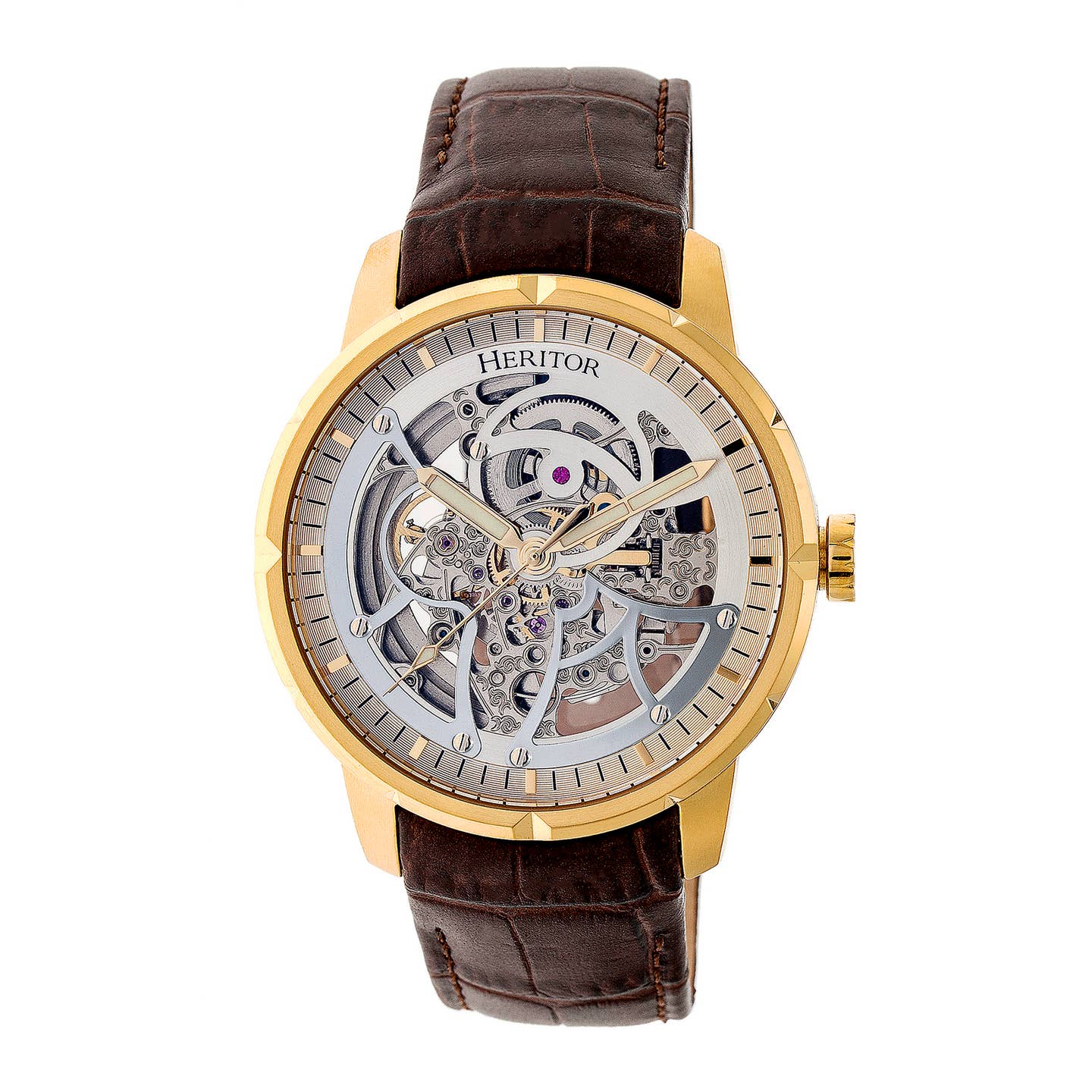 Heritor Ryder Men's Automatic Skeleton Leather Watch, Gold/Silver