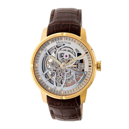 Heritor Ryder Men's Automatic Skeleton Leather Watch, Gold/Silver