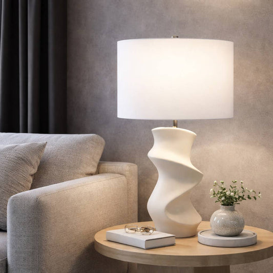 Table Lamp - White Metal with Unique Resin Base, 26 in.