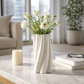 Decorative Vase - Ivory Porcelain Twisted 3D Printed, 13 in.