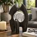 Sculpture - Black Resin Glass Crystal Bubble Orb, 13 in.