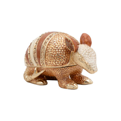 Jay Strongwater Armi Armadillo Decorative Box, Red Heart Crystal Enamel Gold-Finished