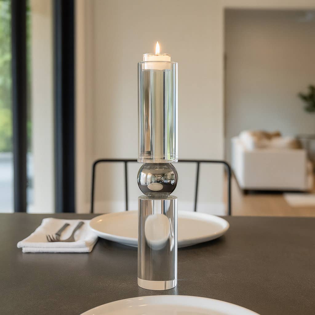 Candle Holder - Clear Crystal Modern Cylinder Taper, 15 in.
