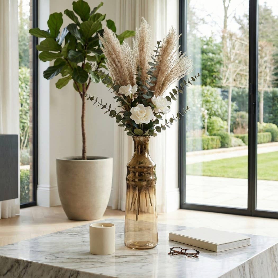Decorative Vase - Brown Glass Gradient Detailing, 19 in.