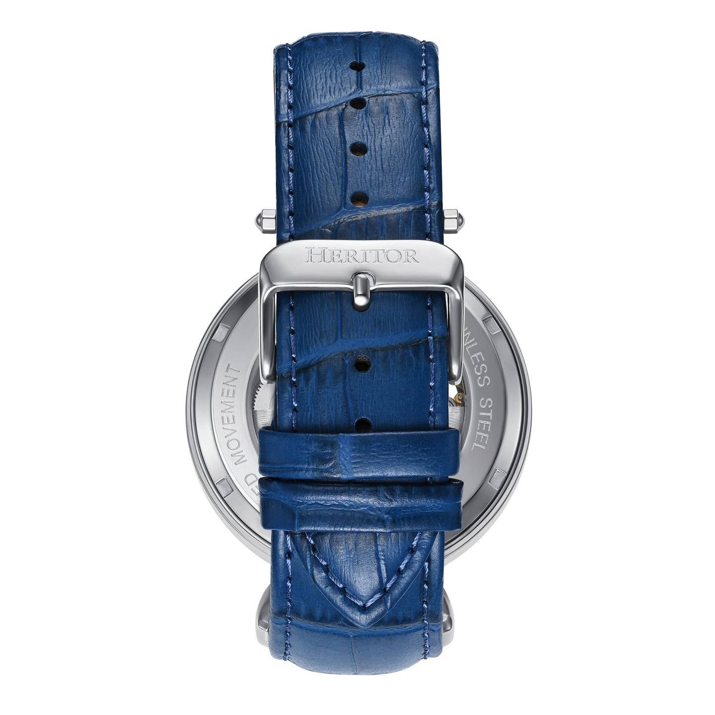 Heritor Lincoln Men's Automatic Semi-Skeleton Leather Watch, Silver/Blue
