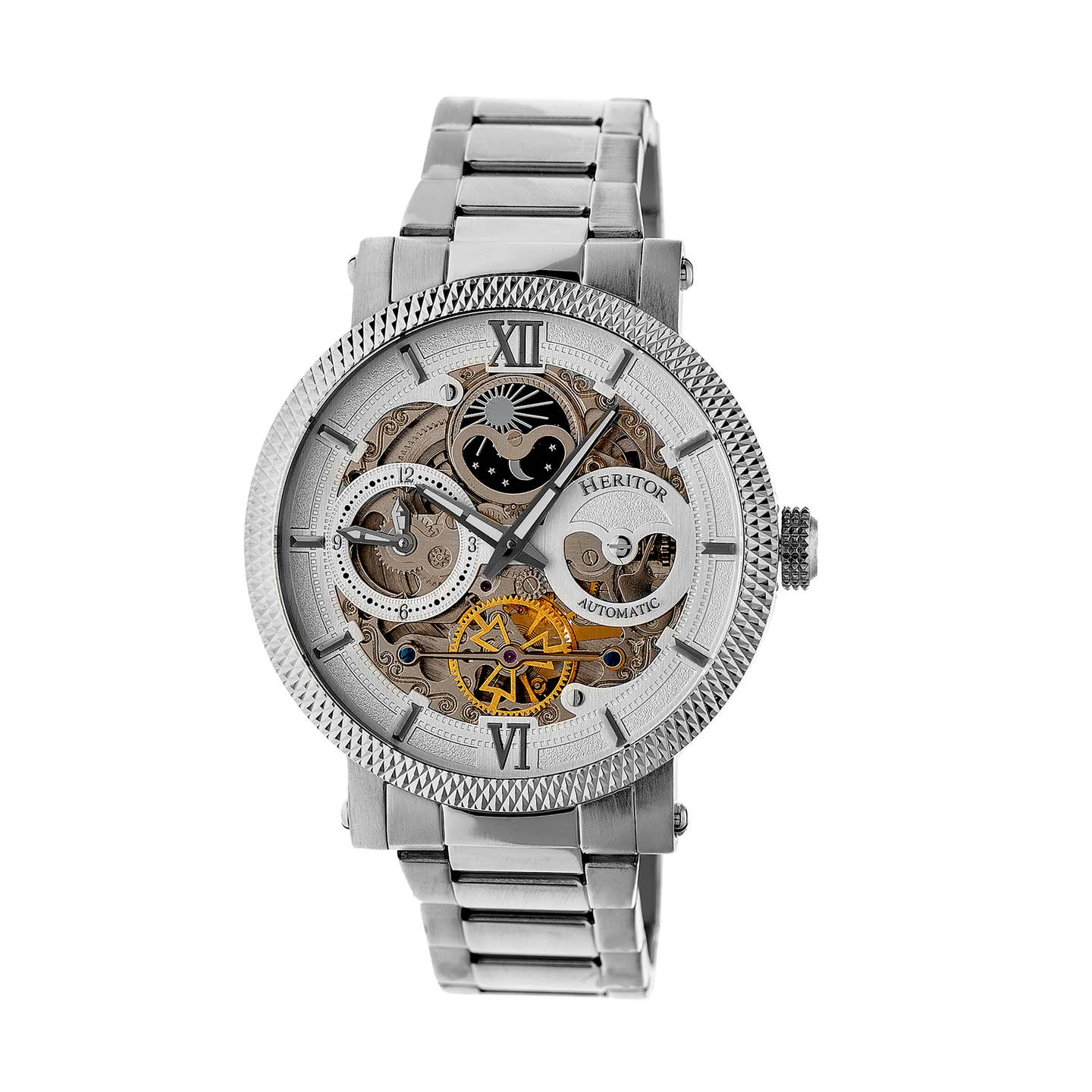 Heritor Aries Men's Automatic Skeleton Bracelet Watch, Silver