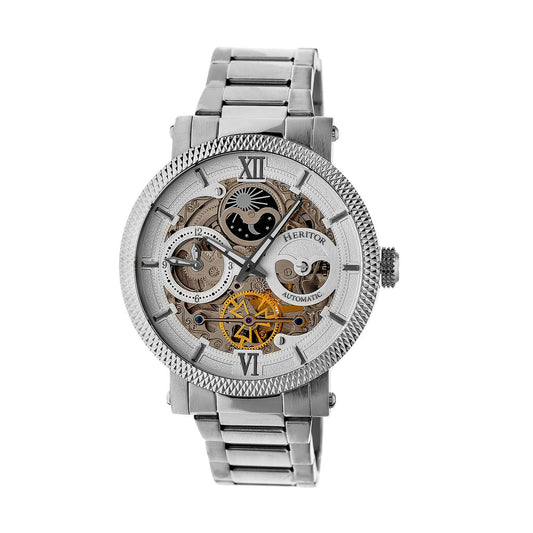 Heritor Aries Men's Automatic Skeleton Bracelet Watch, Silver