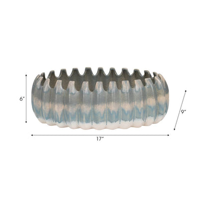 Decorative Bowl - Blue Ceramic Coastal Ombre Style, 17 in.