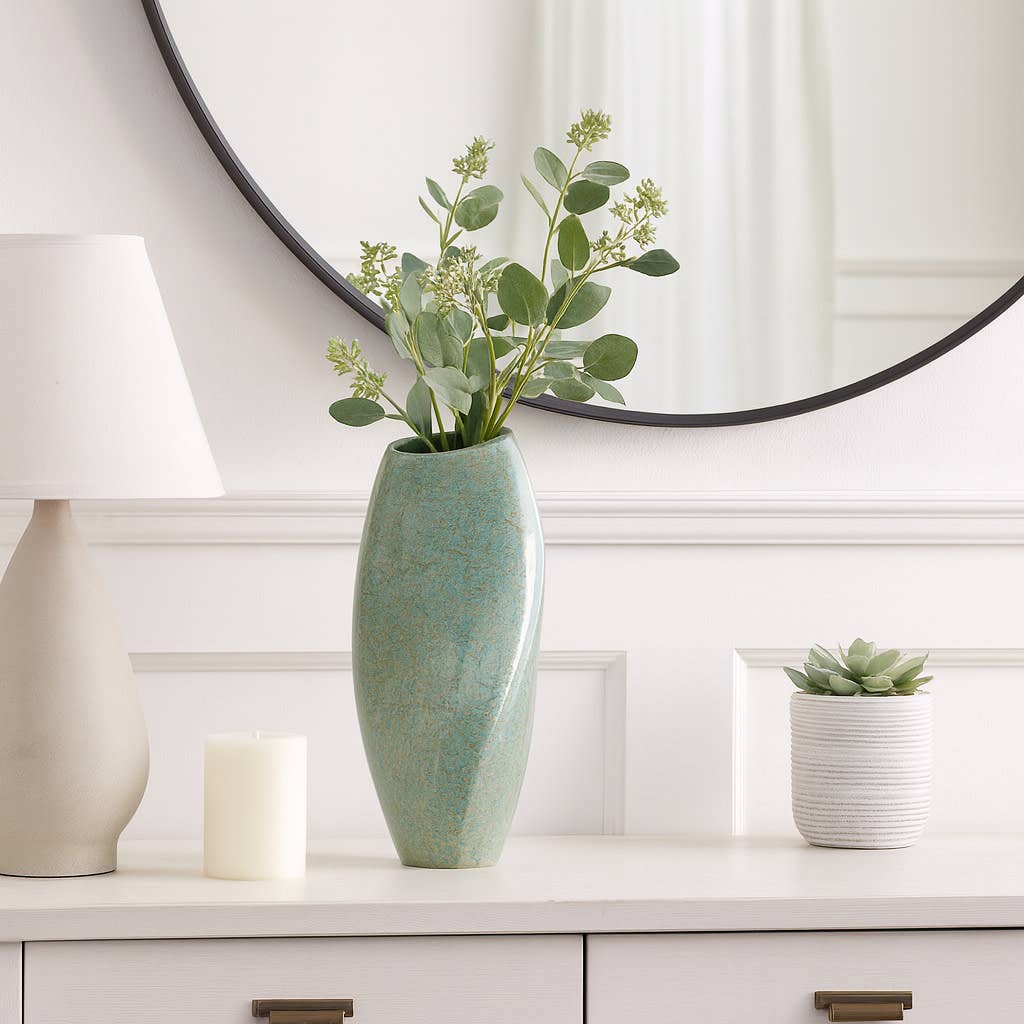 Decorative Vase - Green Ceramic Soft Pattern Finish, 18 in.