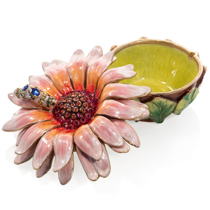 Jay Strongwater Maisie Flower and Caterpillar Decorative Box, Pink Swarovski Crystal Enamel Gold-Finished