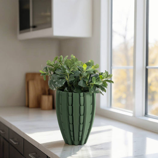 Decorative Vase - Green Porcelain 3D Printed Bold, 11 in.