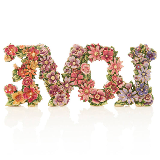 Jay Strongwater Olivia Love Flower Floral Swarovski Crystal Enamel Gold-Finished Tabletop Object
