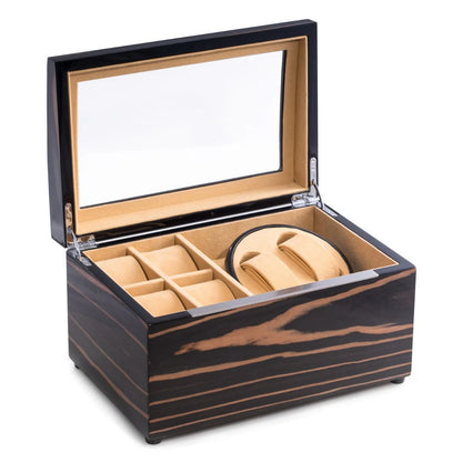 Bey-Berk VP Dual Watch Winder & Storage Box – Ebony Burl Wood