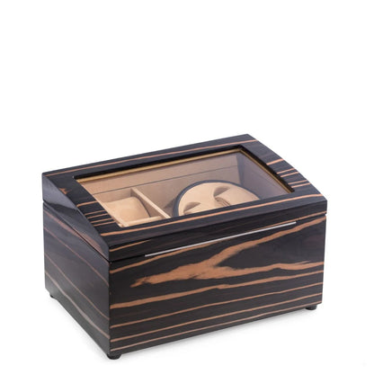 Bey-Berk VP Dual Watch Winder & Storage Box – Ebony Burl Wood