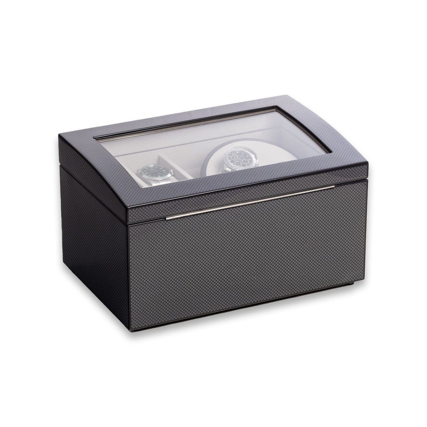 James 2-Watch Winder & 4-Watch Storage Case – Carbon Fiber Finish