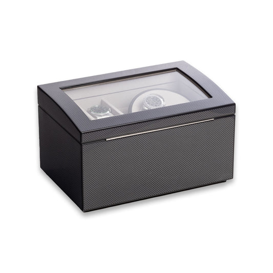 James 2-Watch Winder & 4-Watch Storage Case – Carbon Fiber Finish
