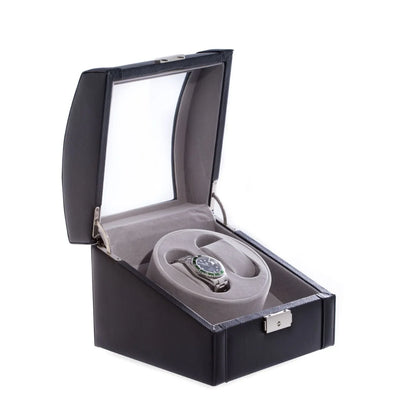 Bey-Berk VP Automatic Watch Winder – Black Leather Display Case